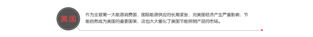 美国作为全球第一大能源消费国，国际能源供应的长期紧张，对美国经济产生严重影响，节能自然成为美国的重要国策，这也大大催化了美国节能照明产品的市场。